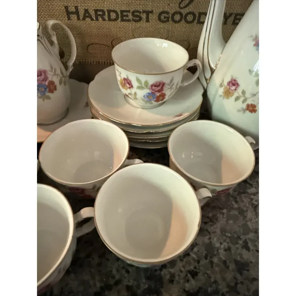Vintage Rare Us Zone Germny Porcelain Tea Set Beautiful 14Piece Floral Gold Trim
